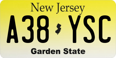 NJ license plate A38YSC