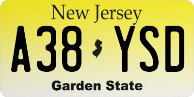 NJ license plate A38YSD