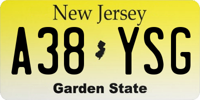 NJ license plate A38YSG
