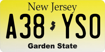NJ license plate A38YSO