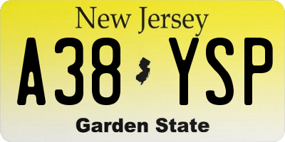 NJ license plate A38YSP
