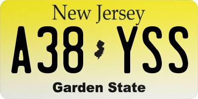 NJ license plate A38YSS