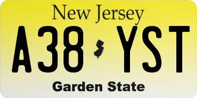 NJ license plate A38YST