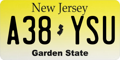 NJ license plate A38YSU