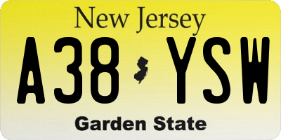 NJ license plate A38YSW