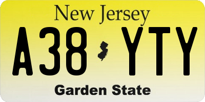 NJ license plate A38YTY
