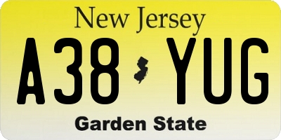 NJ license plate A38YUG