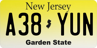 NJ license plate A38YUN