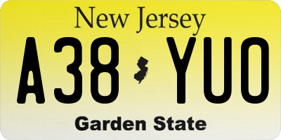 NJ license plate A38YUO