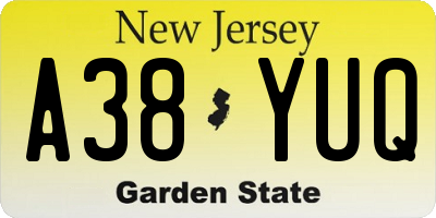 NJ license plate A38YUQ