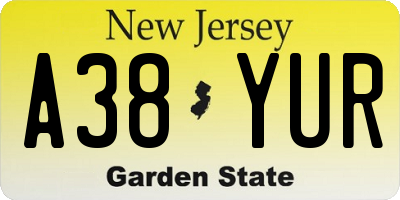 NJ license plate A38YUR