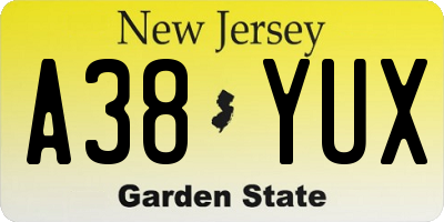 NJ license plate A38YUX