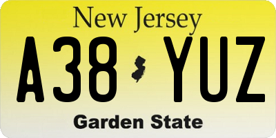 NJ license plate A38YUZ