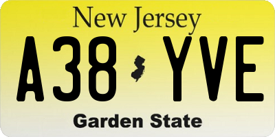 NJ license plate A38YVE
