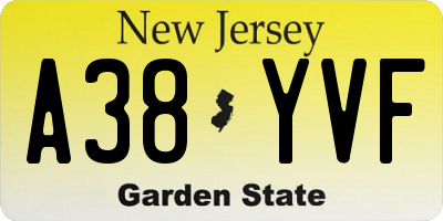 NJ license plate A38YVF