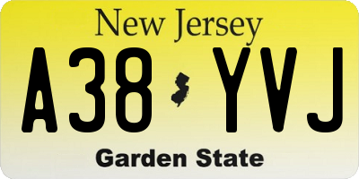 NJ license plate A38YVJ