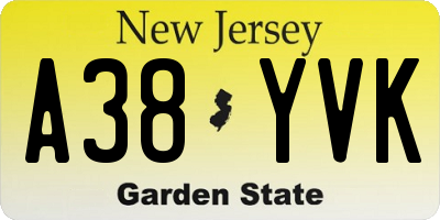 NJ license plate A38YVK