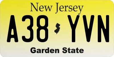 NJ license plate A38YVN