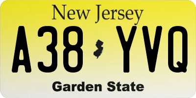 NJ license plate A38YVQ
