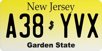 NJ license plate A38YVX