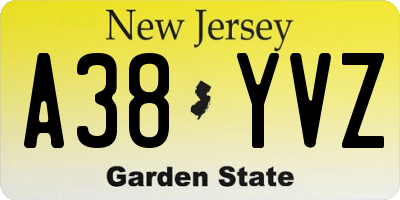 NJ license plate A38YVZ