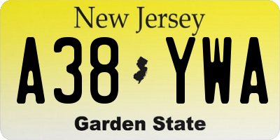 NJ license plate A38YWA