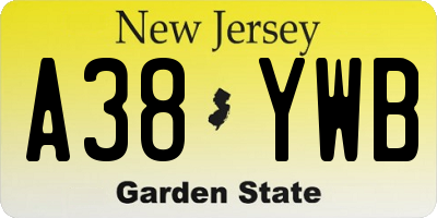 NJ license plate A38YWB