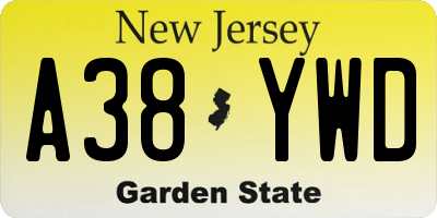 NJ license plate A38YWD