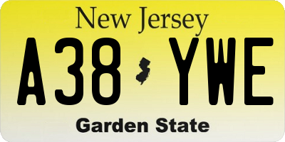 NJ license plate A38YWE