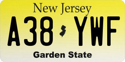 NJ license plate A38YWF
