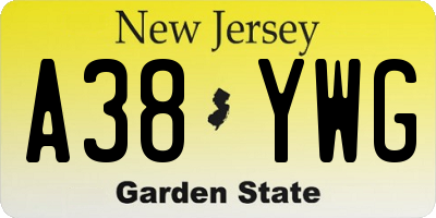 NJ license plate A38YWG