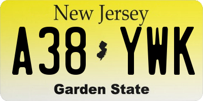 NJ license plate A38YWK