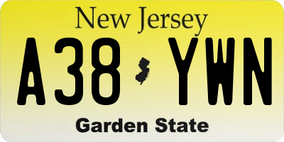 NJ license plate A38YWN