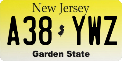 NJ license plate A38YWZ