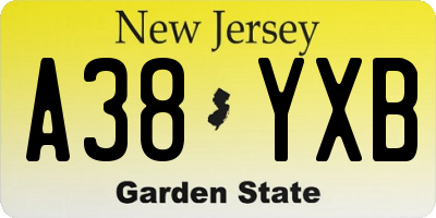 NJ license plate A38YXB