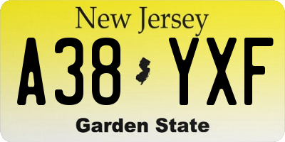 NJ license plate A38YXF