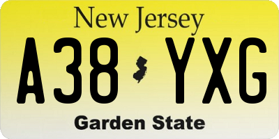 NJ license plate A38YXG