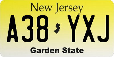 NJ license plate A38YXJ