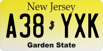 NJ license plate A38YXK