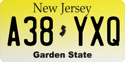 NJ license plate A38YXQ