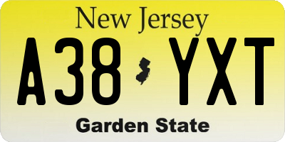 NJ license plate A38YXT
