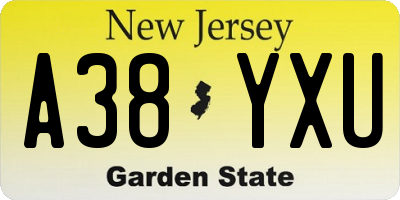 NJ license plate A38YXU