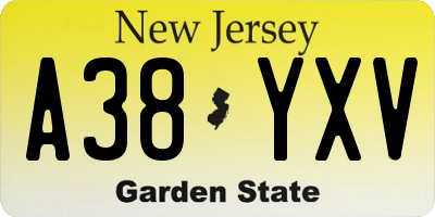 NJ license plate A38YXV
