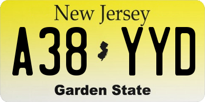 NJ license plate A38YYD