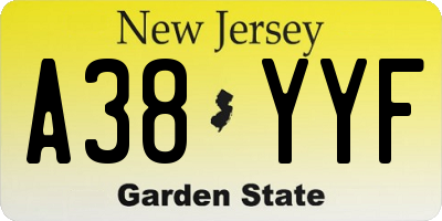 NJ license plate A38YYF