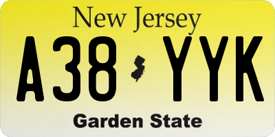 NJ license plate A38YYK