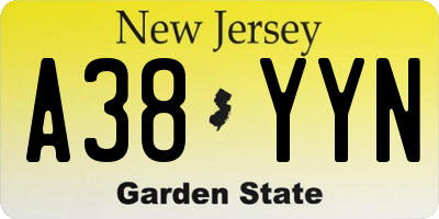 NJ license plate A38YYN