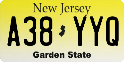 NJ license plate A38YYQ