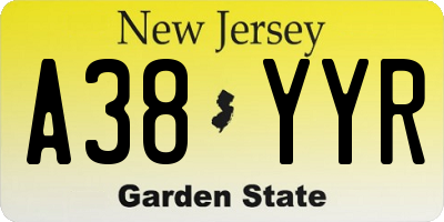 NJ license plate A38YYR