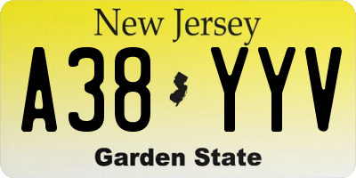 NJ license plate A38YYV